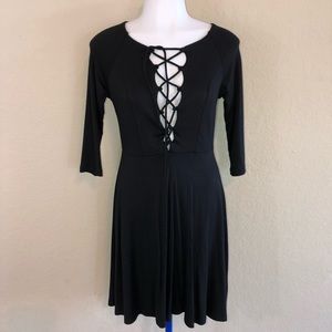 BNWT Black Lace Up Front Fit & Flare Dress